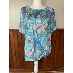 Womens Ruby Rd Knit‎ Paisley Puff Print Front Tie Detail Blue Purple Blouse M